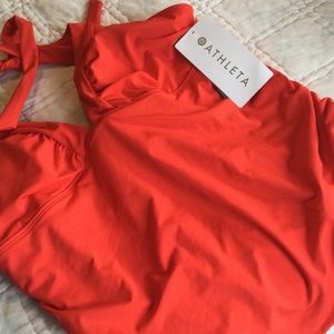 Athleta shirrendipity red orange halter tankini top sz XL